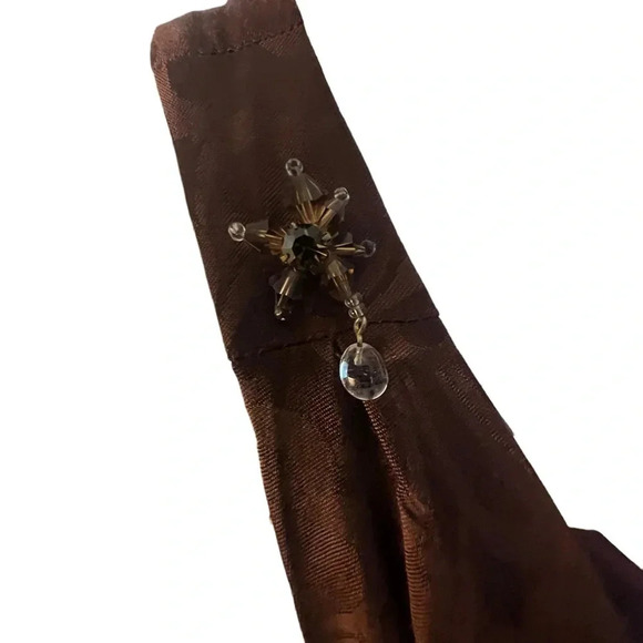 Odile Anthropologie Brown Brocade Dress Jewel Accents 0P - Picture 6 of 6